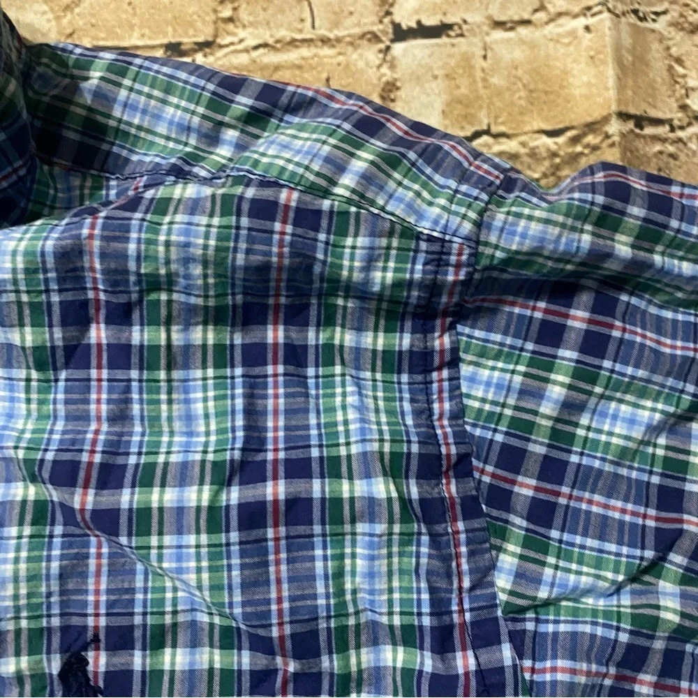 Ralph Lauren Blue Green Plaid Cotton Button Down Shirt